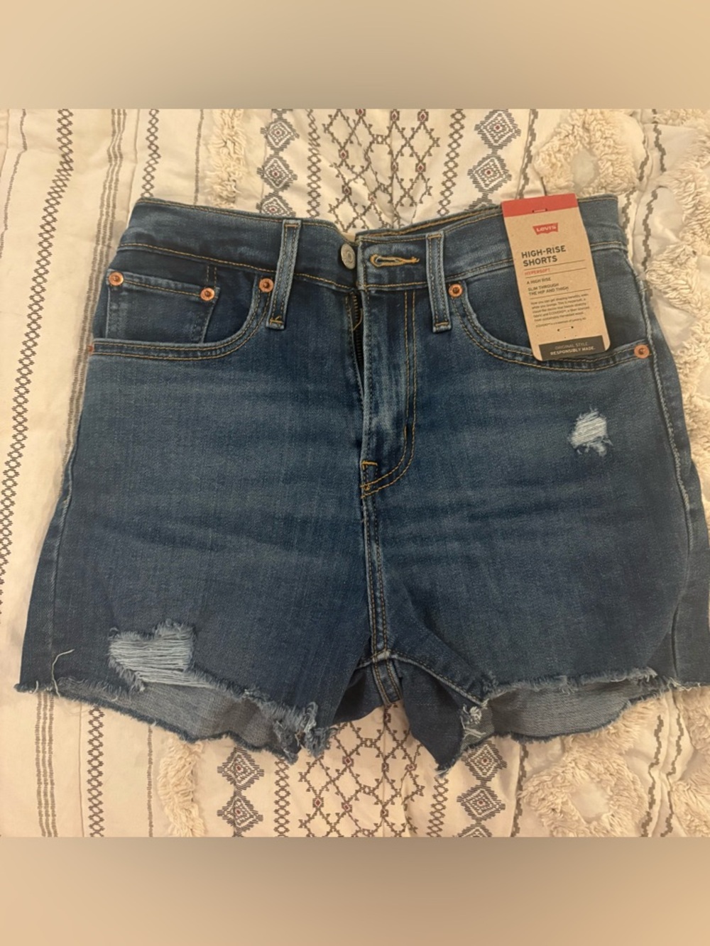 Levi's Women's High-Rise Hypersoft Distressed Denim Shorts in Blue